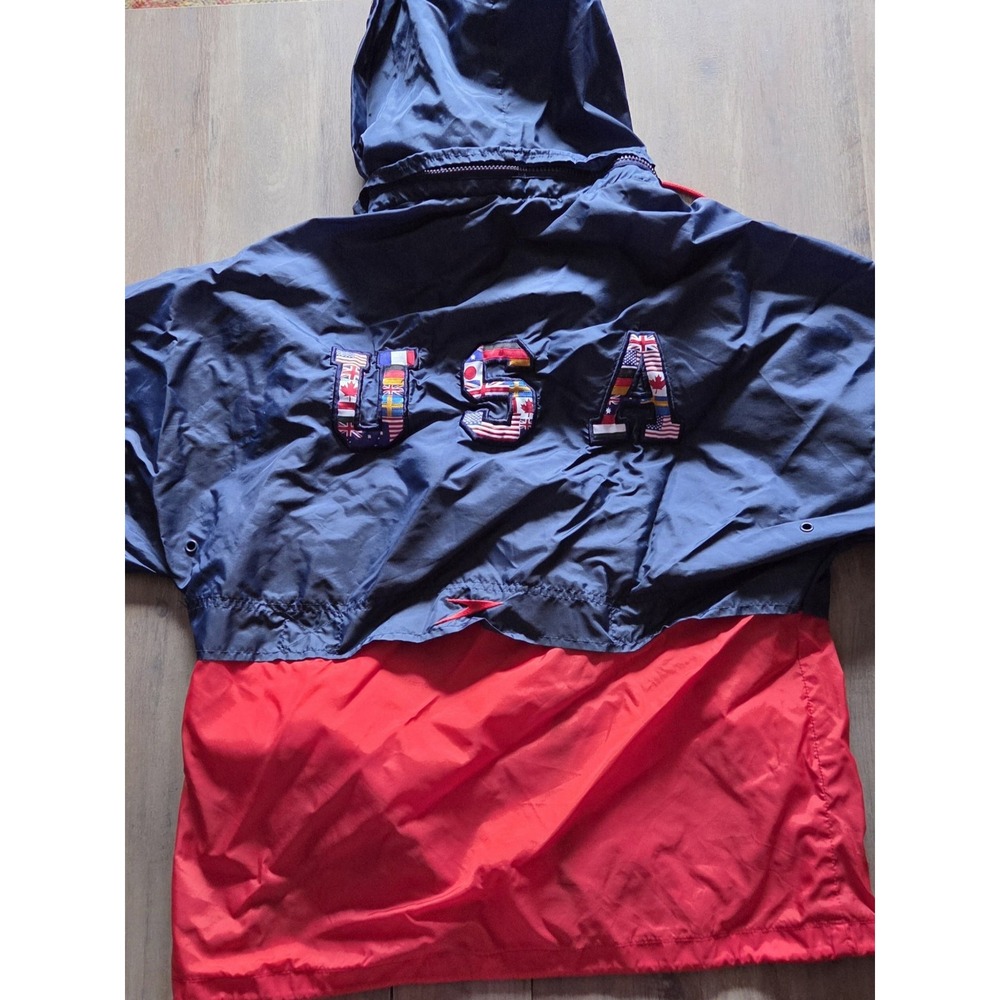 Speedo Olympics Full Zip Hood Windbreaker W/ Roll Up Pouch 90s USA Team VTG L/XL
